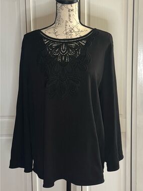Chico's Black Long-Sleeve Tunic with Crochet Yoke